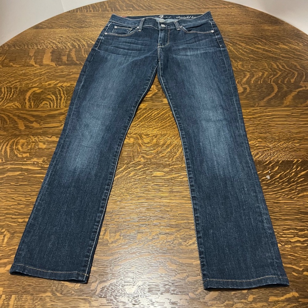 7 For All Mankind Straight Leg Jeans Womens 27 Blue Dark Wash Denim Stretch